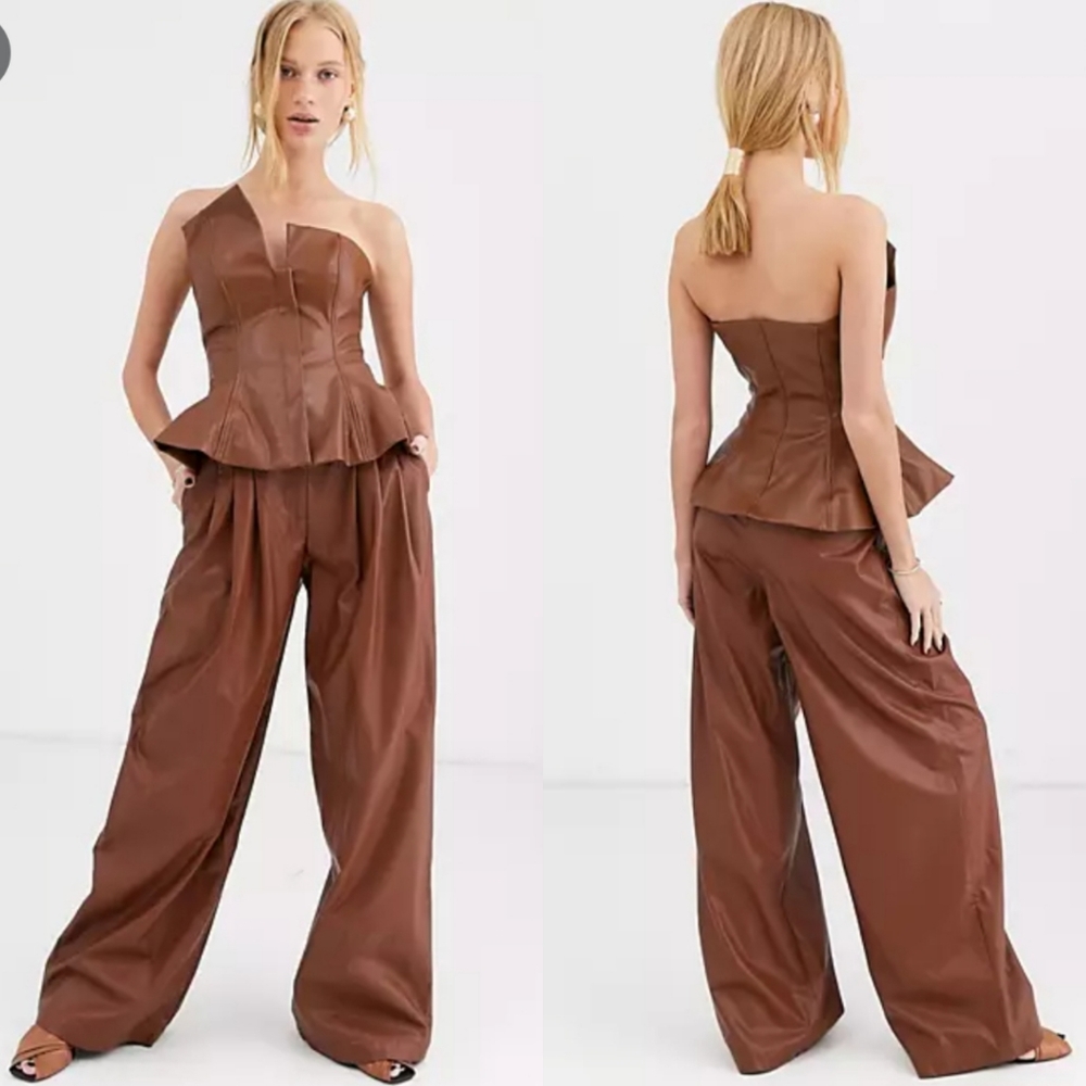 SIMONETT Comma Faux Leather High-Rise Wide-Leg Pants S.
